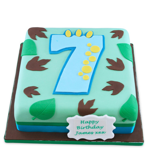 Dinosaur Footprint Blue Number Cake 