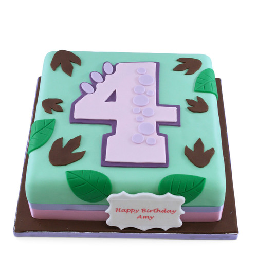 Dinosaur Footprint Pink Number Cake 